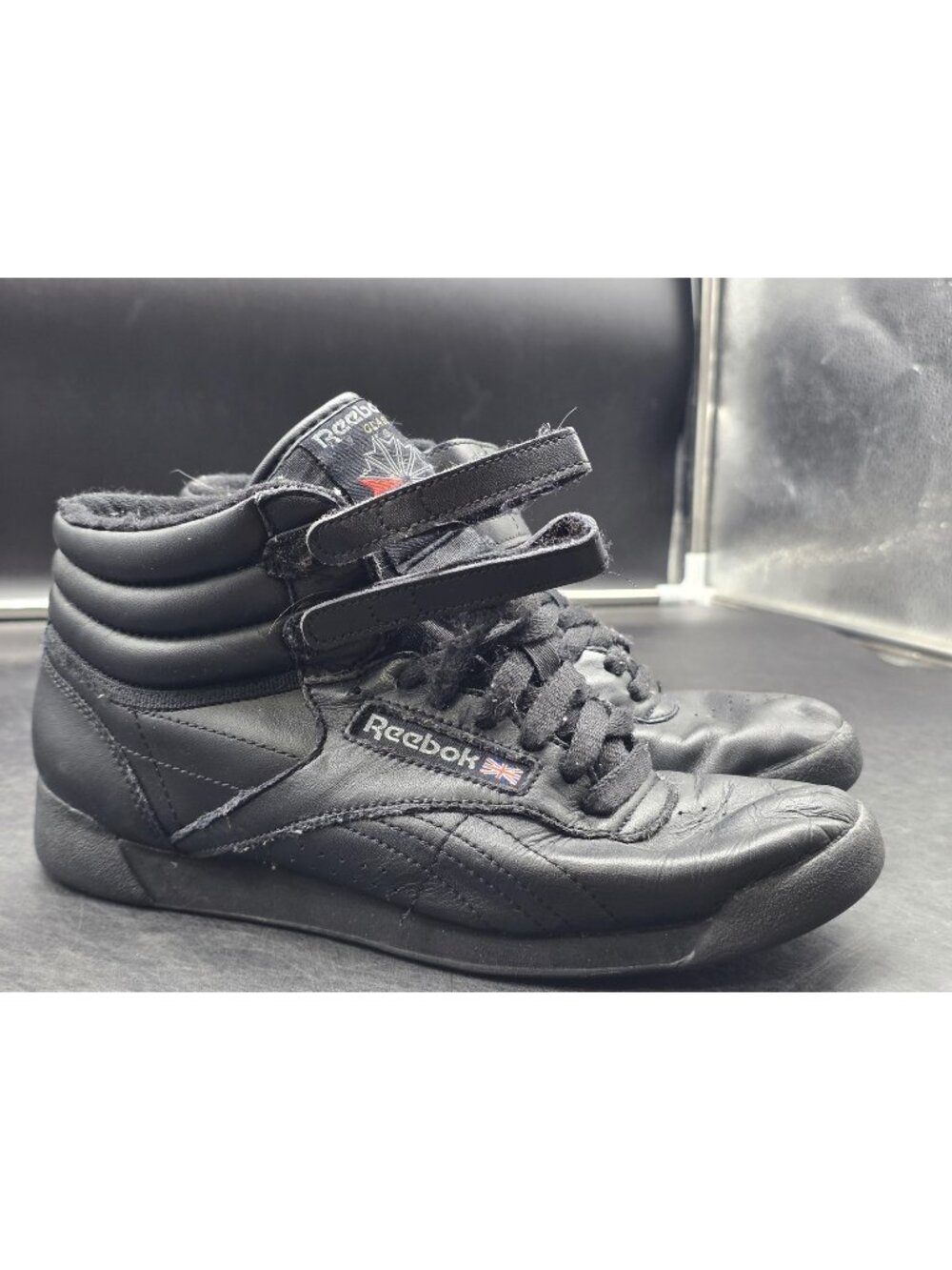 Reebok Freestyle Hi Shoes Womens 7 Black High Top Sneakers Stained 059503 616